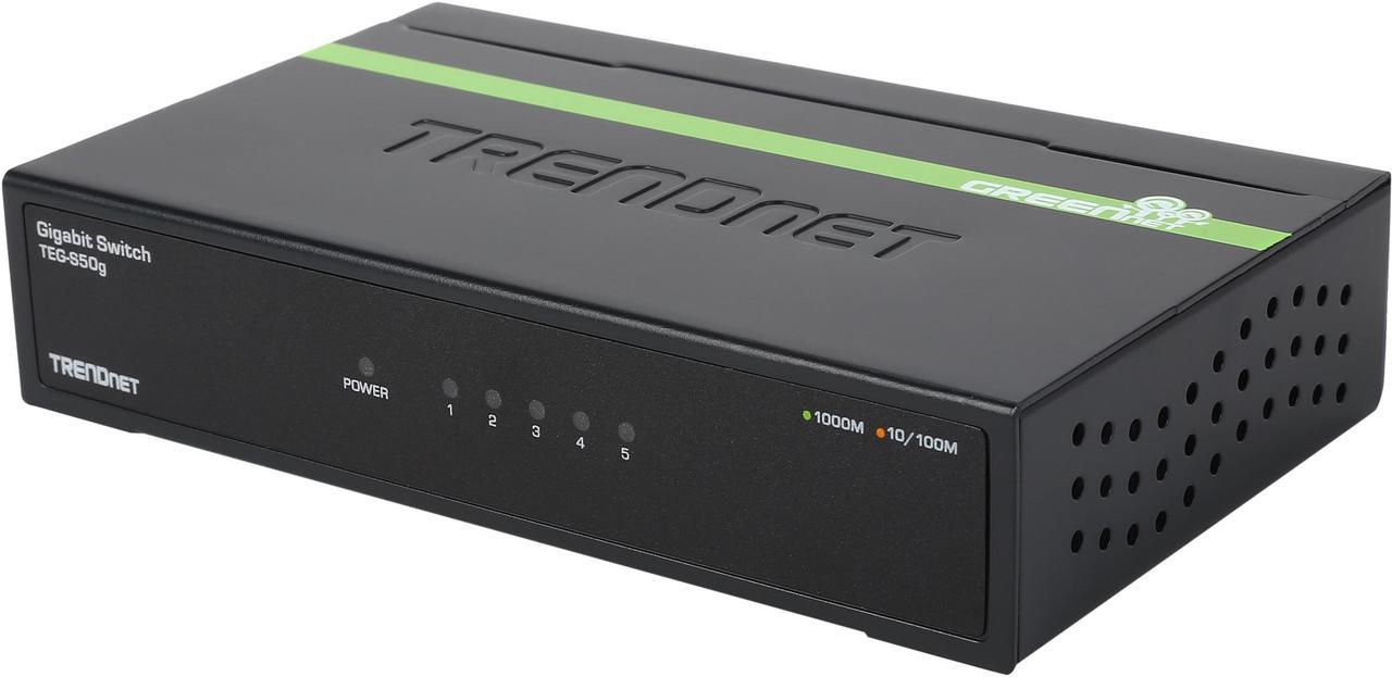 TRENDnet 5-Port Unmanaged Gigabit GREENnet Desktop Metal Switch, Ethernet-Network Switch, 5 x Gigabit Ports, Fanless, 10 Gbps Switching Fabric, Lifetime Protection, Black, TEG-S50g