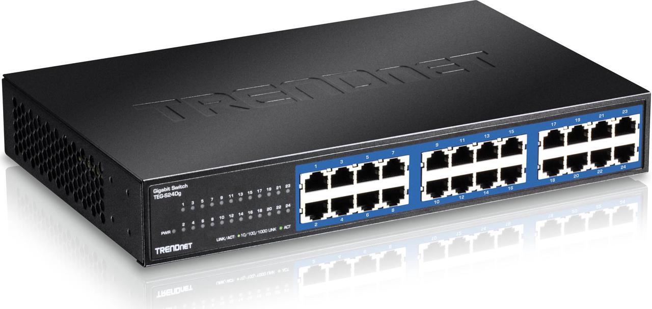 Main image of TRENDnet 24-Port Unmanaged Gigabit GREENnet Desktop Switch, Ethernet Network Switch, 24 x 10-100-1000 Gigabit Ethernet RJ-45 Ports, 48Gbps Switching Capacity, Lifetime Protection, Black, TEG-S24DG