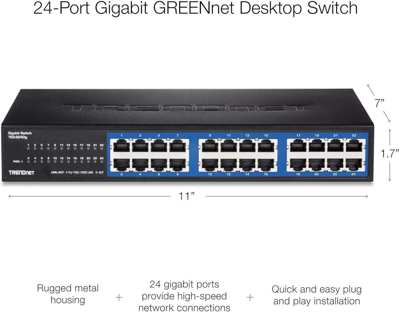Alt view image 4 of 8 - TRENDnet 24-Port Unmanaged Gigabit GREENnet Desktop Switch, Ethernet Network Switch, 24 x 10-100-1000 Gigabit Ethernet RJ-45 Ports, 48Gbps Switching Capacity, Lifetime Protection, Black, TEG-S24DG