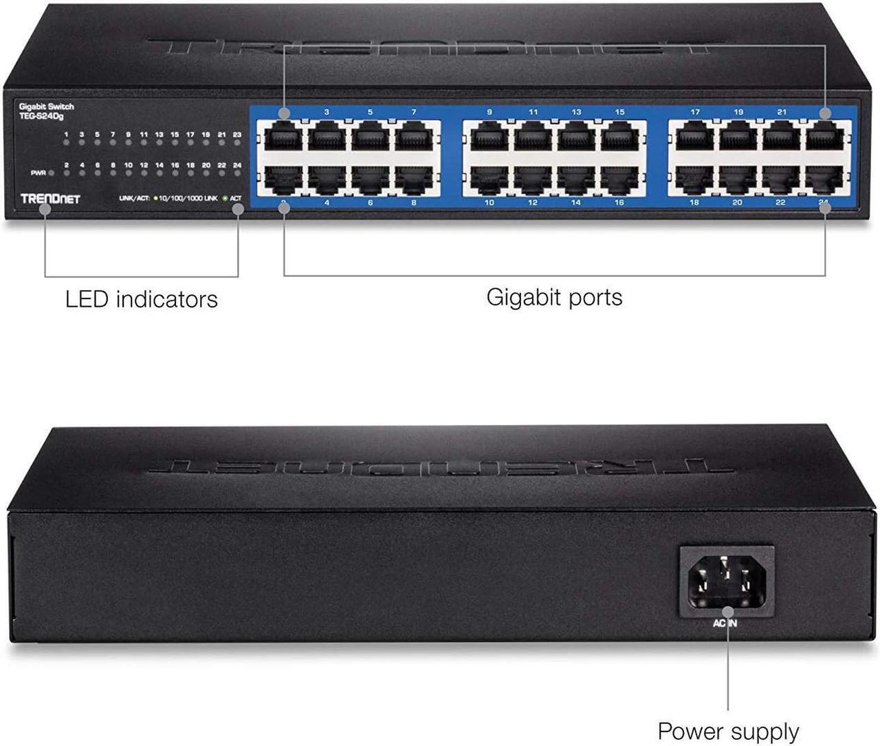 Alt view image 6 of 8 - TRENDnet 24-Port Unmanaged Gigabit GREENnet Desktop Switch, Ethernet Network Switch, 24 x 10-100-1000 Gigabit Ethernet RJ-45 Ports, 48Gbps Switching Capacity, Lifetime Protection, Black, TEG-S24DG
