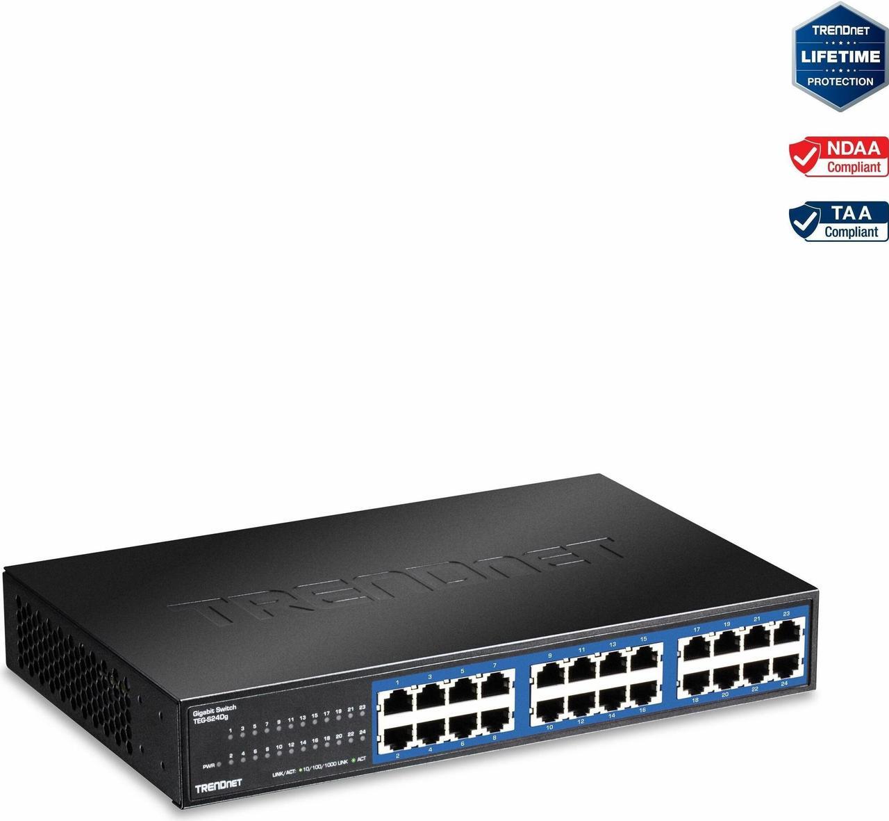 Alt view image 3 of 8 - TRENDnet 24-Port Unmanaged Gigabit GREENnet Desktop Switch, Ethernet Network Switch, 24 x 10-100-1000 Gigabit Ethernet RJ-45 Ports, 48Gbps Switching Capacity, Lifetime Protection, Black, TEG-S24DG