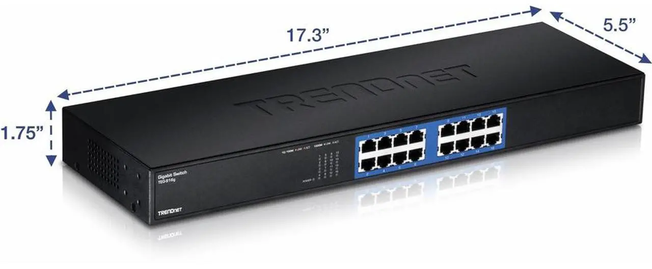 Alt view image 4 of 6 - TRENDnet 16-Port Unmanaged Gigabit GREENnet Switch, 16 x RJ-45 Ports, 32Gbps Switching Capacity, Fanless, Rack Mountable, Network Ethernet Switch, Lifetime Protection, Black, TEG-S16G