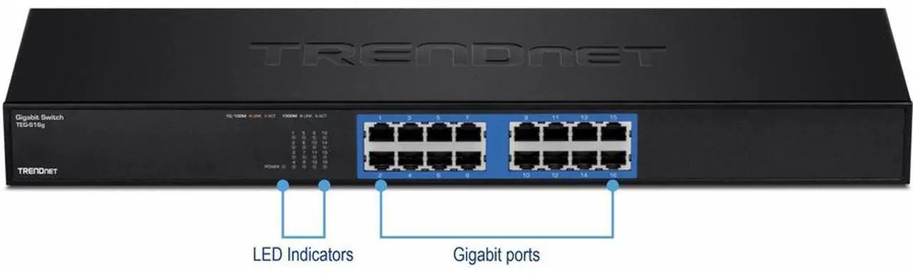 Alt view image 5 of 6 - TRENDnet 16-Port Unmanaged Gigabit GREENnet Switch, 16 x RJ-45 Ports, 32Gbps Switching Capacity, Fanless, Rack Mountable, Network Ethernet Switch, Lifetime Protection, Black, TEG-S16G