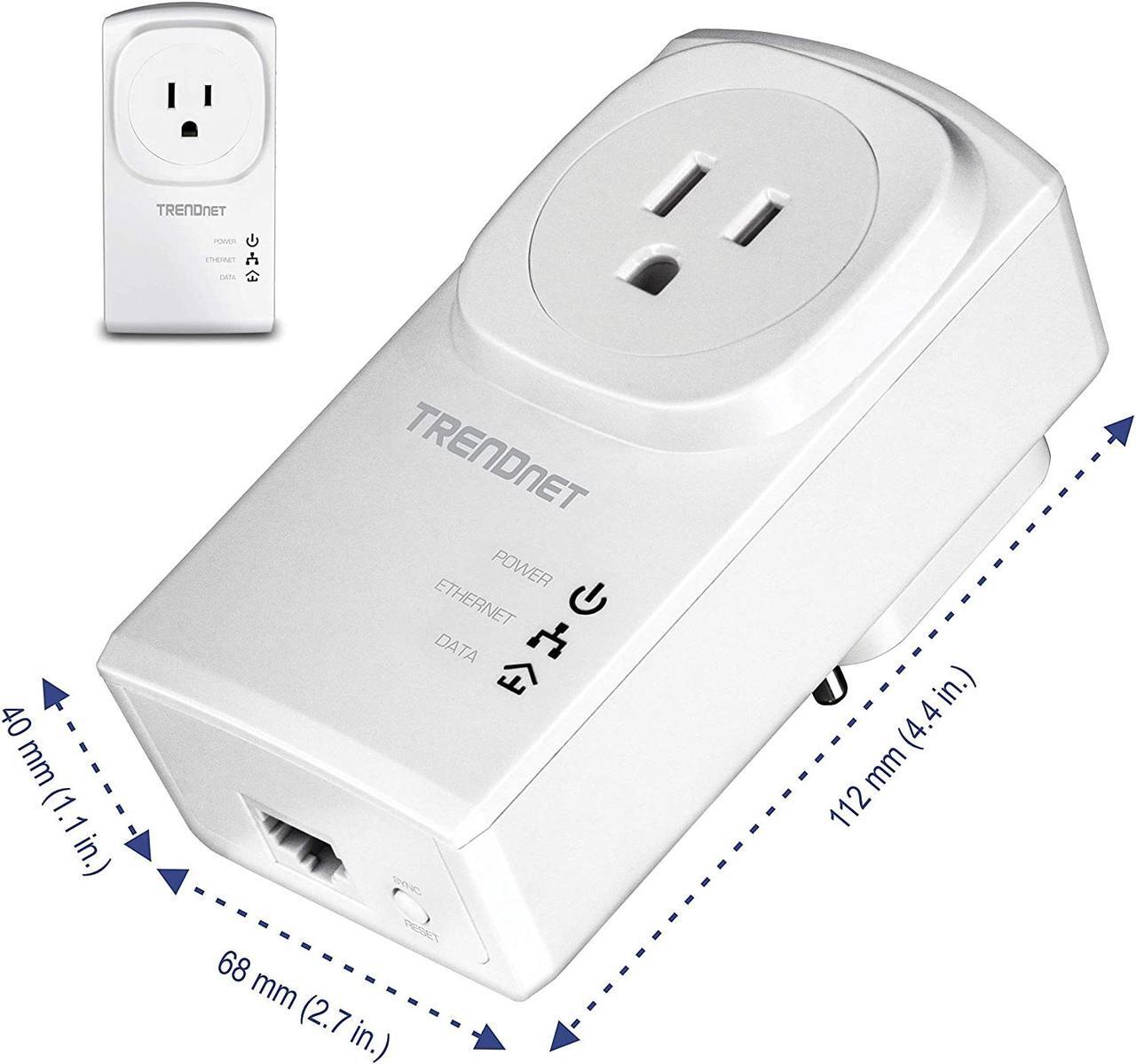 Alt view image 4 of 9 - TRENDnet Powerline 500 AV Nano Adapter Kit With Built-In Outlet, Power Outlet Pass-Through, Includes 2 x TPL-407E Adapters, Plug & Play, Ideal For Smart TVs, Gaming, White, TPL-407E2K