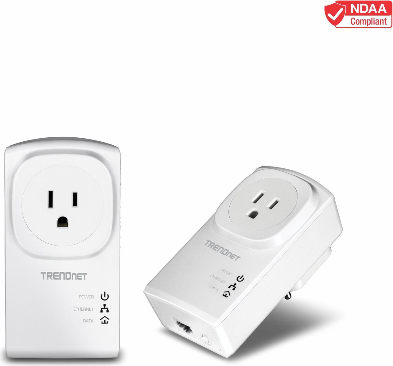 Main image of TRENDnet Powerline 500 AV Nano Adapter Kit With Built-In Outlet, Power Outlet Pass-Through, Includes 2 x TPL-407E Adapters, Plug & Play, Ideal For Smart TVs, Gaming, White, TPL-407E2K