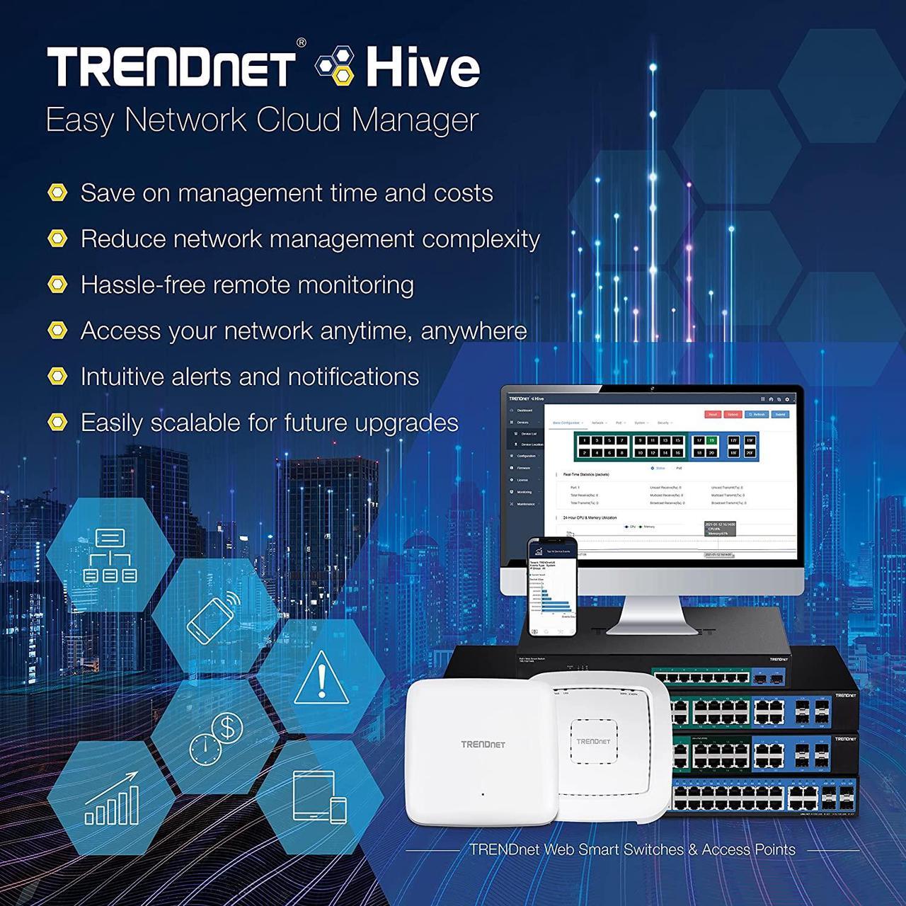 Alt view image 4 of 7 - TRENDnet 20-Port Gigabit PoE+ Web Smart PoE+ Switch, 16 x Gigabit PoE+ Ports, 4 x Shared Gigabit Ports, Up To 30W Per Port, 185W Total Power Budget, Rack Mountable, Black, TPE-1620WS