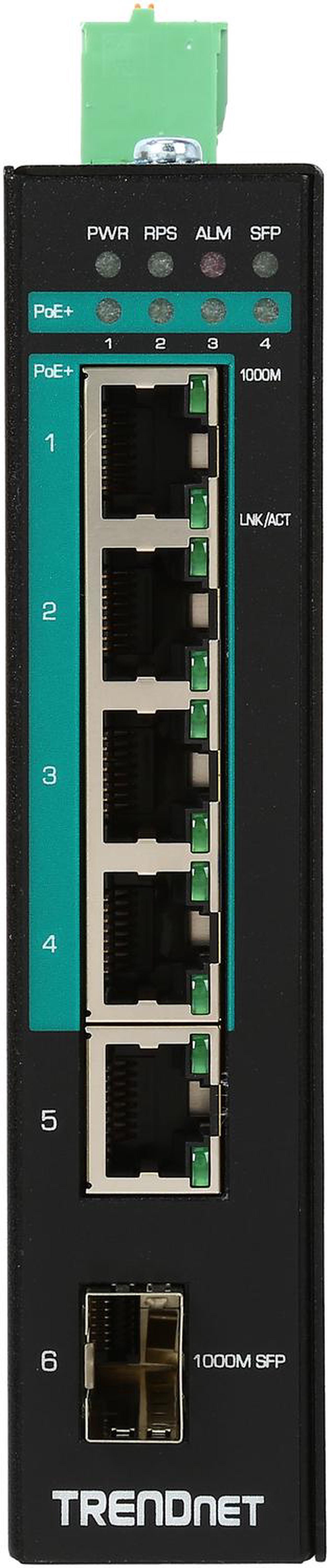 Alt view image 3 of 7 - TRENDnet 5-Port Hardened Industrial Gigabit PoE+ DIN-Rail Switch, 120W Power Budget, 1 x SFP Slot, IP30 Rated, Unmanaged Switch, Gigabit PoE+ Network Switch, Lifetime Protection, Black, TI-PG541