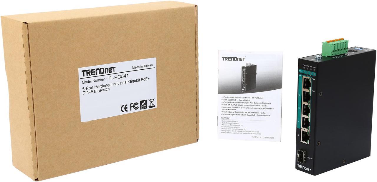 Alt view image 8 of 7 - TRENDnet 5-Port Hardened Industrial Gigabit PoE+ DIN-Rail Switch, 120W Power Budget, 1 x SFP Slot, IP30 Rated, Unmanaged Switch, Gigabit PoE+ Network Switch, Lifetime Protection, Black, TI-PG541