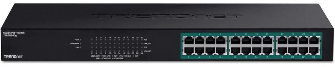 Alt view image 4 of 7 - TRENDnet 24-Port Gigabit PoE+ Switch, 24 x Gigabit PoE+ Ports, 370W Power Budget, 48Gbps Switch Capacity, RackMount Kit Included, Ethernet Network Switch, Metal, Lifetime Protection, Black, TPE-TG240G