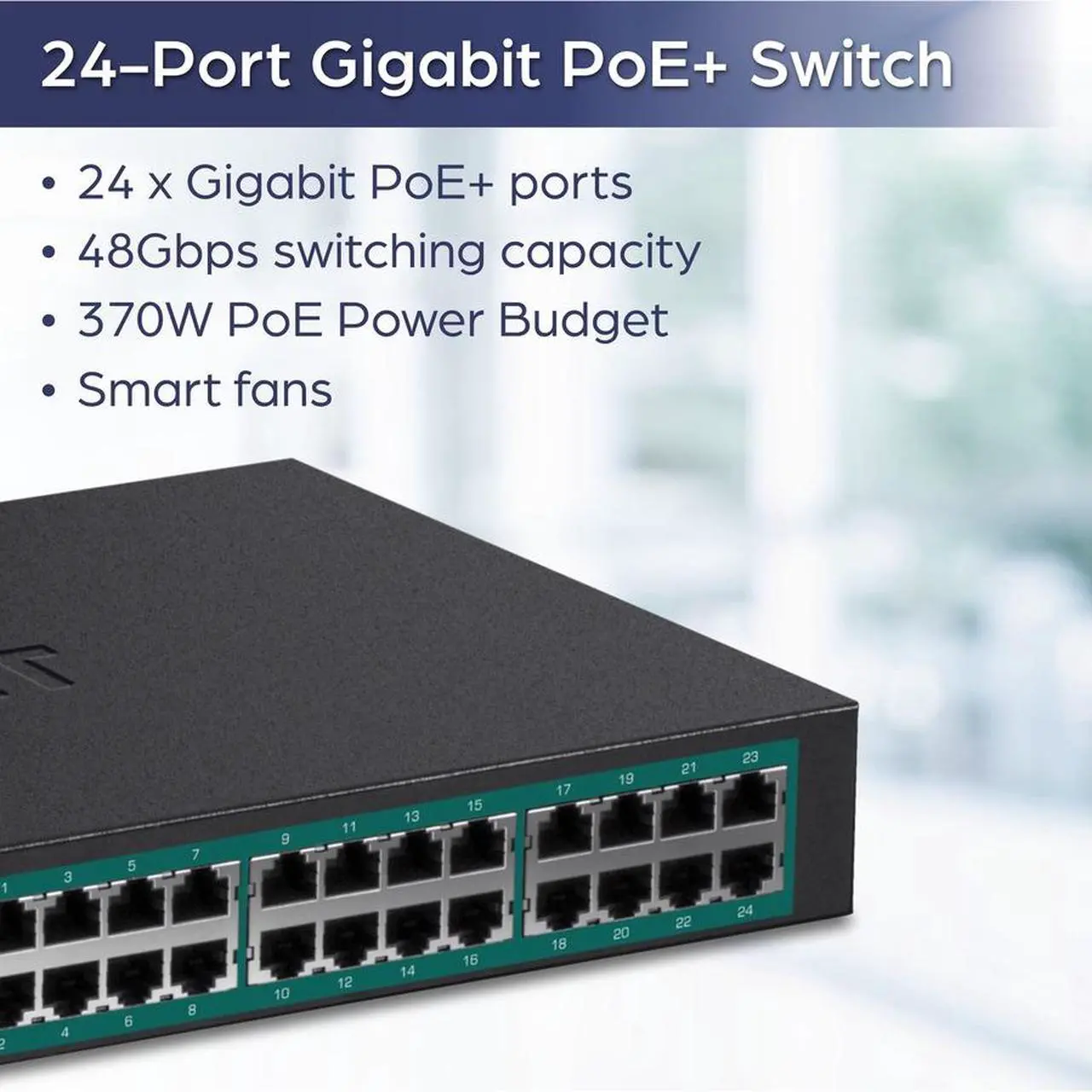 Alt view image 5 of 7 - TRENDnet 24-Port Gigabit PoE+ Switch, 24 x Gigabit PoE+ Ports, 370W Power Budget, 48Gbps Switch Capacity, RackMount Kit Included, Ethernet Network Switch, Metal, Lifetime Protection, Black, TPE-TG240G