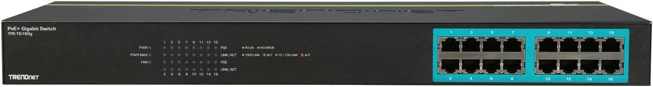 Alt view image 2 of 5 - TRENDnet 16-Port Gigabit PoE+ Switch, 16 x Gigabit PoE+ Ports, 246W PoE Power Budget, 32 Gbps Switching Capacity, Desktop Switch, Ethernet Network Switch, Metal, Lifetime Protection, Black, TPE-TG160g