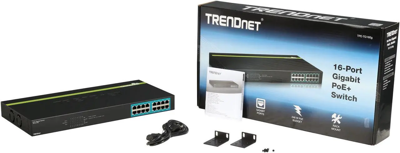 Alt view image 5 of 5 - TRENDnet 16-Port Gigabit PoE+ Switch, 16 x Gigabit PoE+ Ports, 246W PoE Power Budget, 32 Gbps Switching Capacity, Desktop Switch, Ethernet Network Switch, Metal, Lifetime Protection, Black, TPE-TG160g