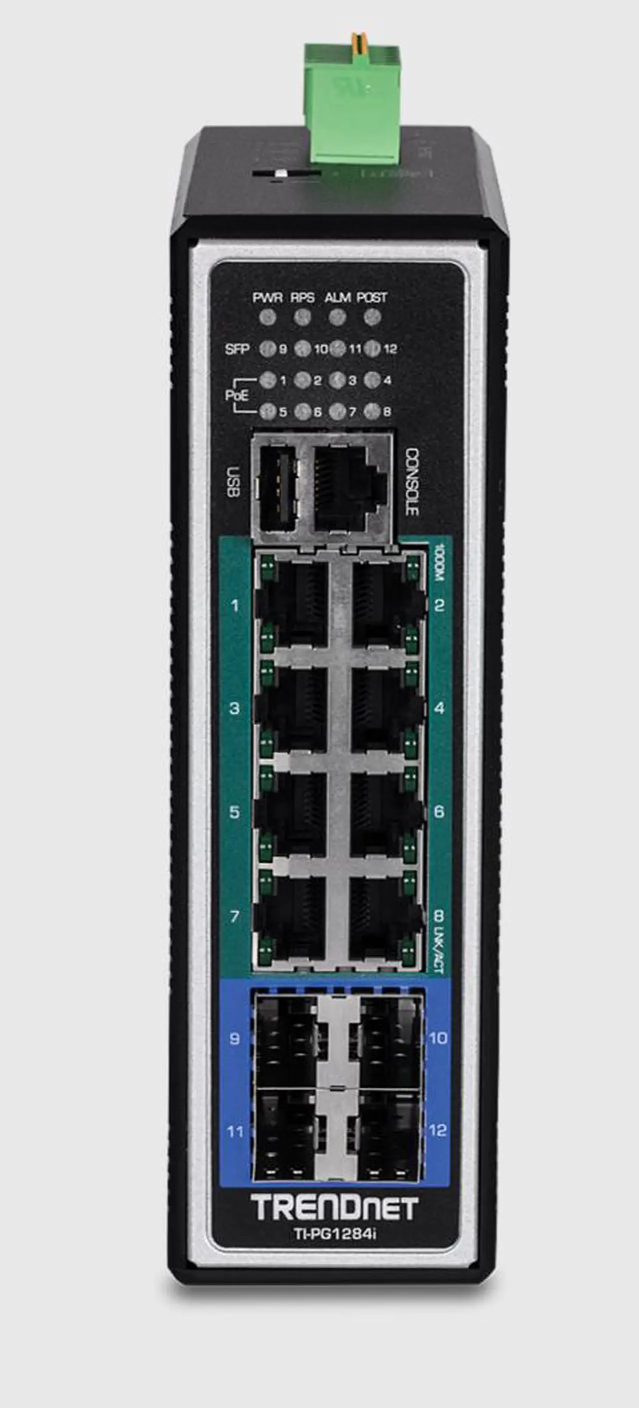Alt view image 3 of 6 - TRENDnet 12-Port Hardened Industrial Gigabit PoE+ Layer 2+ Managed DIN-Rail Switch, TI-PG1284i, 240W Power Budget, IP30 Rated, Ethernet Splitter, NDAA & TAA Compliant, Lifetime Protection, Black