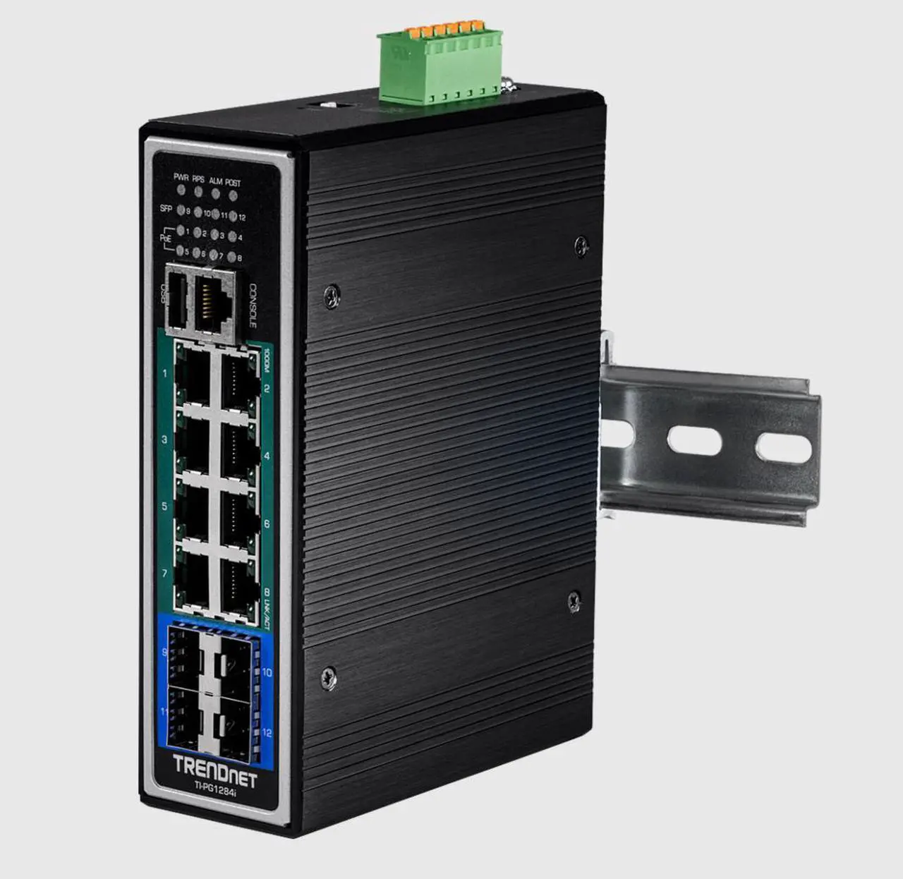 Alt view image 6 of 6 - TRENDnet 12-Port Hardened Industrial Gigabit PoE+ Layer 2+ Managed DIN-Rail Switch, TI-PG1284i, 240W Power Budget, IP30 Rated, Ethernet Splitter, NDAA & TAA Compliant, Lifetime Protection, Black