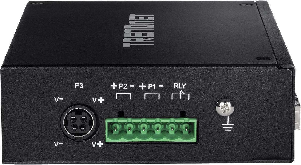 Alt view image 6 of 7 - TRENDnet 6-Port Hardened Industrial Gigabit PoE+ DIN-Rail Switch, 4 x Gigabit PoE+ Ports, Shared Gigabit Port (RJ-45/SFP), Dedicated SFP, 120W Power Budget, IP30, Black, TI-PG62