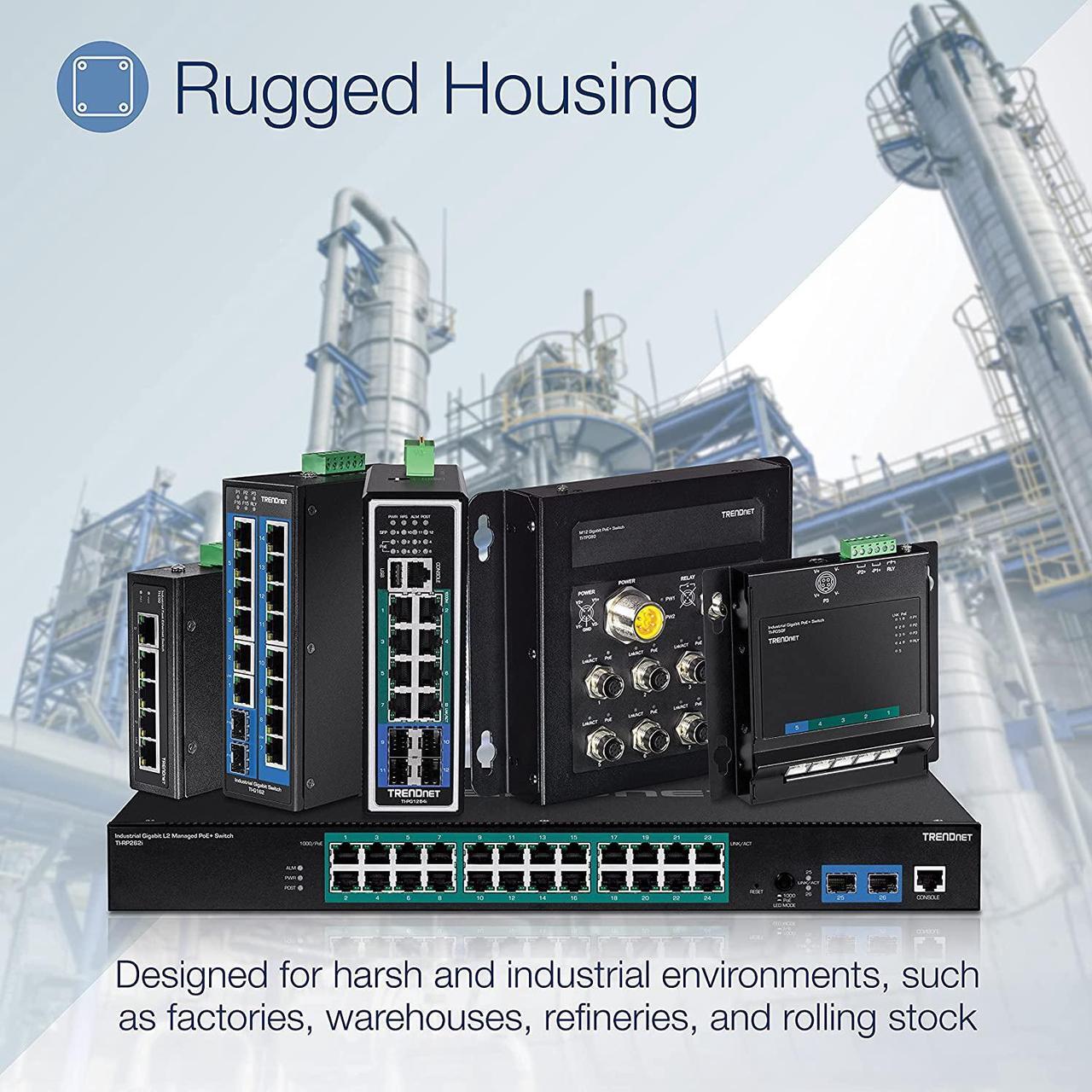 Alt view image 4 of 7 - TRENDnet 6-Port Industrial Gigabit PoE+ DIN-Rail Switch, 12-56V, Alarm Relay, 2 Dedicated SFP Slots, IP30 Rated Housing, Lifetime Protection, TI-PG62B