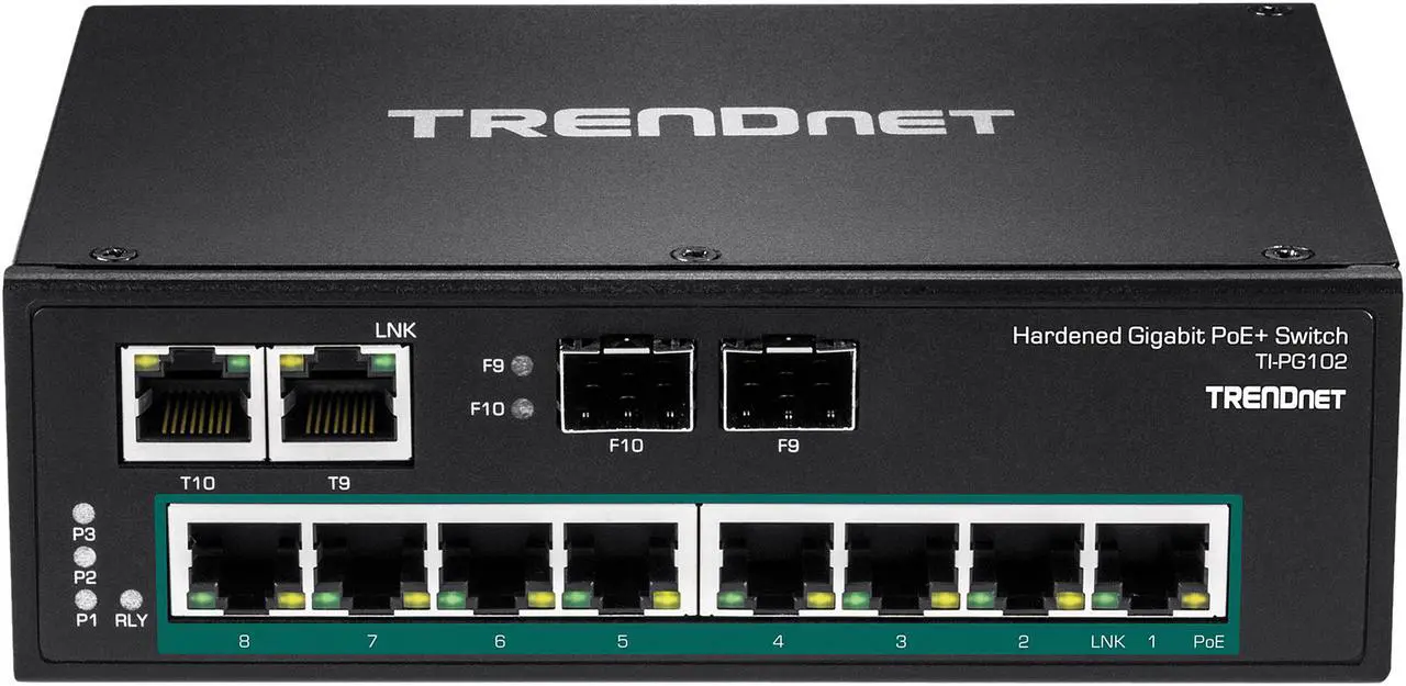 Alt view image 2 of 7 - TRENDnet 10-Port Industrial Gigabit PoE+ DIN-Rail Switch, 8 x Gigabit PoE+ Ports, DIN-Rail Mount, 2 x SFP Slots, 240W PoE Power Budget, Network Switch, IP30, QoS, Black, TI-PG102