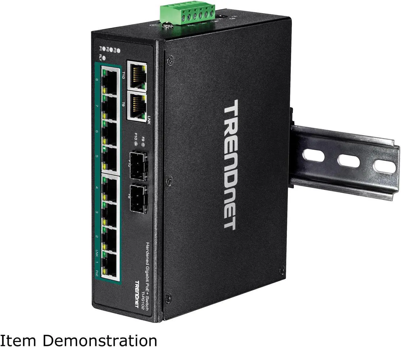 Alt view image 5 of 7 - TRENDnet 10-Port Industrial Gigabit PoE+ DIN-Rail Switch, 8 x Gigabit PoE+ Ports, DIN-Rail Mount, 2 x SFP Slots, 240W PoE Power Budget, Network Switch, IP30, QoS, Black, TI-PG102