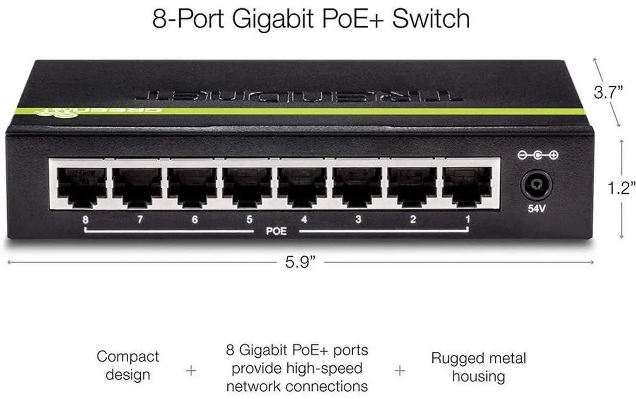 Alt view image 8 of 11 - TRENDnet 8-Port GREENnet Gigabit PoE+ Switch, Supports PoE And PoE+ Devices, 61W PoE Budget, 16Gbps Switching Capacity, Data & Power Via Ethernet To PoE Access Points & IP Cameras, Black, TPE-TG82G
