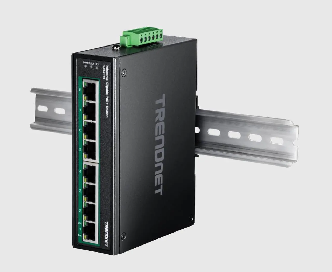 Alt view image 4 of 6 - TRENDnet 8-Port Hardened Industrial Unmanaged Gigabit 10/100/1000Mbps DIN-Rail Switch w/ 8 x Gigabit PoE+ Ports, TI-PG80B, 24 - 56V DC Power inputs with Overload Protection
