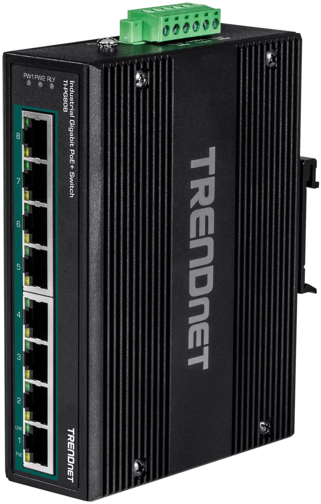 Alt view image 3 of 6 - TRENDnet 8-Port Hardened Industrial Unmanaged Gigabit 10/100/1000Mbps DIN-Rail Switch w/ 8 x Gigabit PoE+ Ports, TI-PG80B, 24 - 56V DC Power inputs with Overload Protection