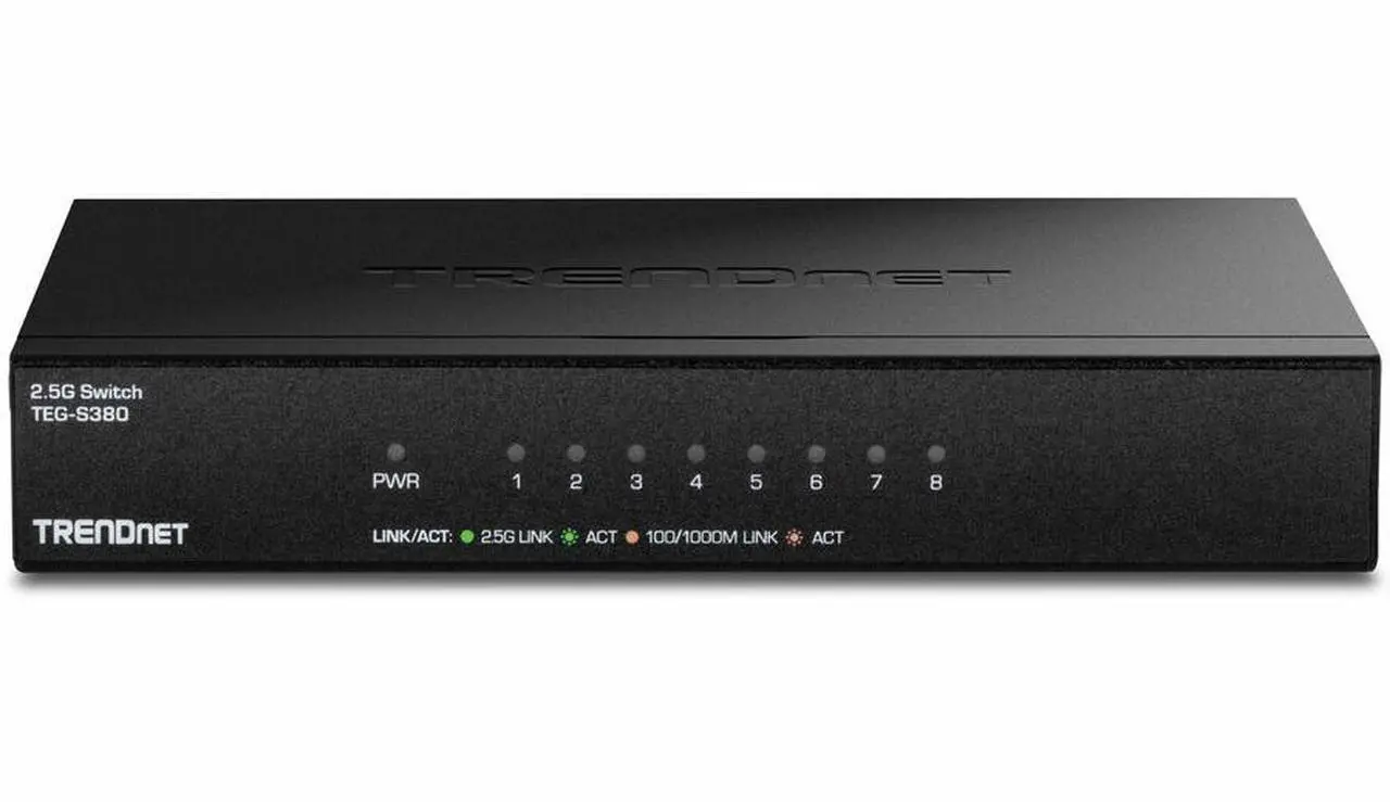 Alt view image 2 of 12 - TRENDnet 8-Port Unmanaged 2.5G Switch, 8 x 2.5GBASE-T Ports, 40Gbps Switching Capacity, Backwards Compatible with 10-100-1000Mbps Devices, Fanless, Wall Mountable, Black, TEG-S380