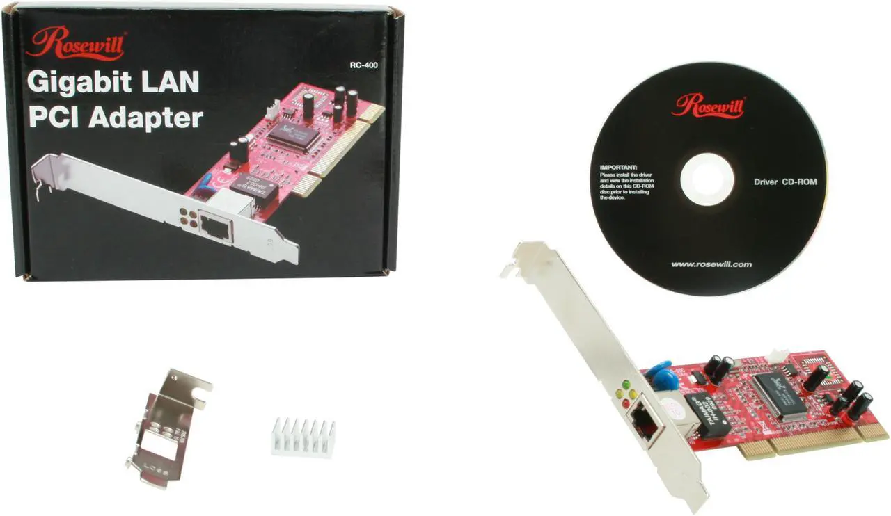 Alt view image 5 of 5 - Rosewill RC-400 Networking LAN Card With Heatsink & 4 LED indicators 10/ 100/ 1000Mbps PCI V2.2, 32/64-bit, 33/66MHz