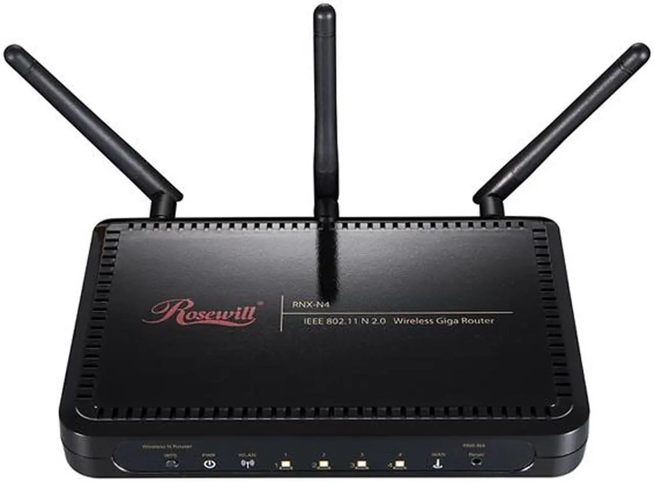 Main image of Rosewill RNX-N4 IEEE 802.11b/g/n Wireless-N 2.0 Gigabit Router (2T3R) Up to 300Mbps Data Rates/ WPA Personal and Enterprise, WPA2, 64 & 128 bit WEP, PSK, TKIP, AES Security/ Stream Engine Inside/ Blue LED Indicator