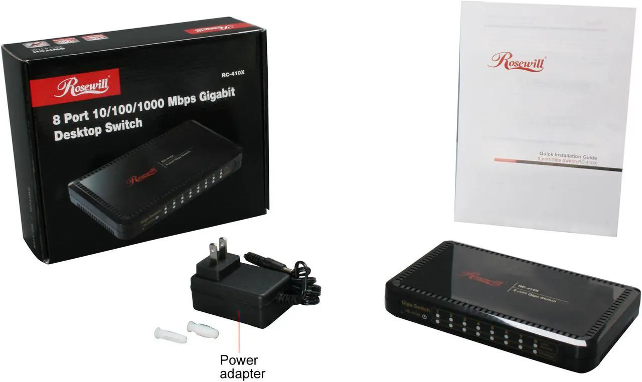 Alt view image 4 of 4 - Rosewill RC-410X 10/100/1000Mbps 8-Port Desktop Green Power Saving Switch/ Plastic shell 8 x RJ45 8K MAC Address Table 832 Kbits SRAM buffer memory