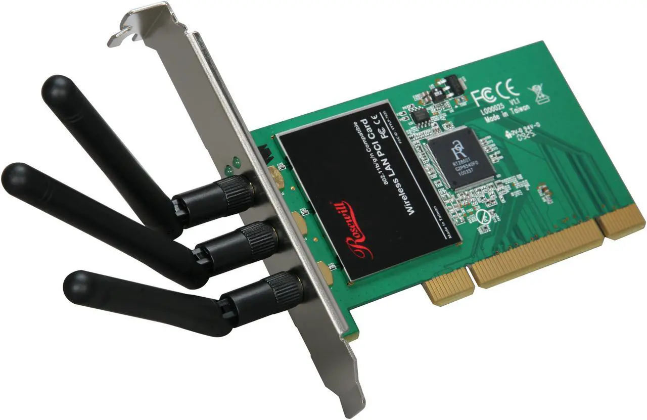 Main image of Rosewill RNX-N300X IEEE 802.11b/g, IEEE 802.11n Draft 2.0 (PCI Interface) Wireless Adapter (2T3R) Up to 300Mbps Wireless Download Data Rates 64/128-Bit WEP, WPA PSK and WPA2 PSK (TKIP and AES)