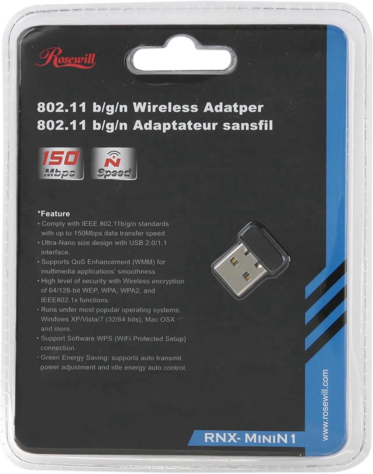 Alt view image 5 of 5 - Rosewill RNX-MiniN1 (RWLD-110001) Wireless-N 2.0 Dongle (1T1R) IEEE 802.11b/g/n, USB2.0 Up to 150Mbps Data Rates, WEP 64/128, WPA/WPA2, and IEEE 802.1x