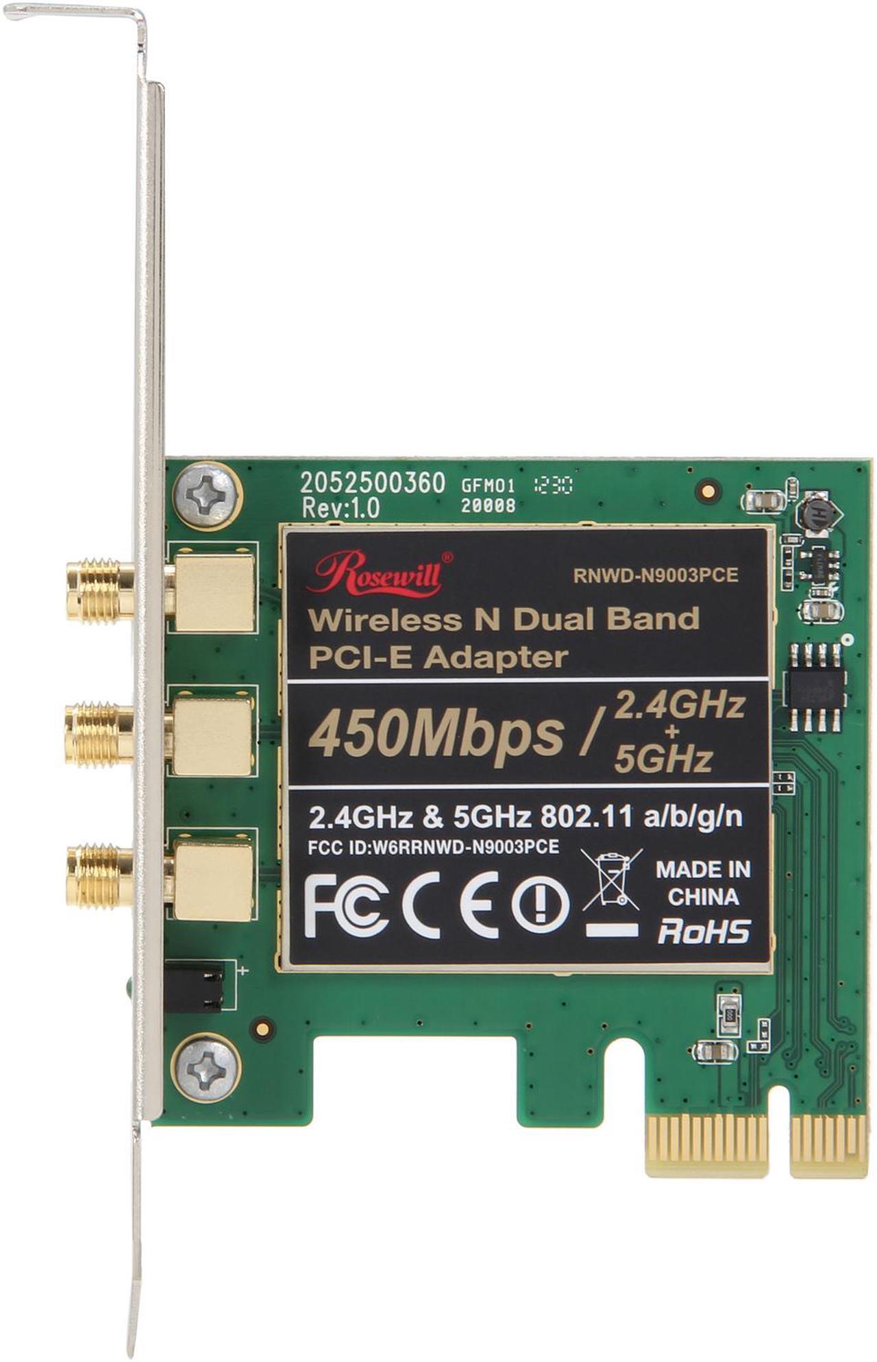 Alt view image 4 of 5 - Rosewill RNWD-N9003PCE - Dual Band Wireless N900 Adapter - IEEE 802.11a/11b/11g/11n, Up to 450 Mbps (5.0 GHz) + 450 Mbps (2.4 GHz) Data Rates, PCI E Interface, 3 External Detachable Antenna
