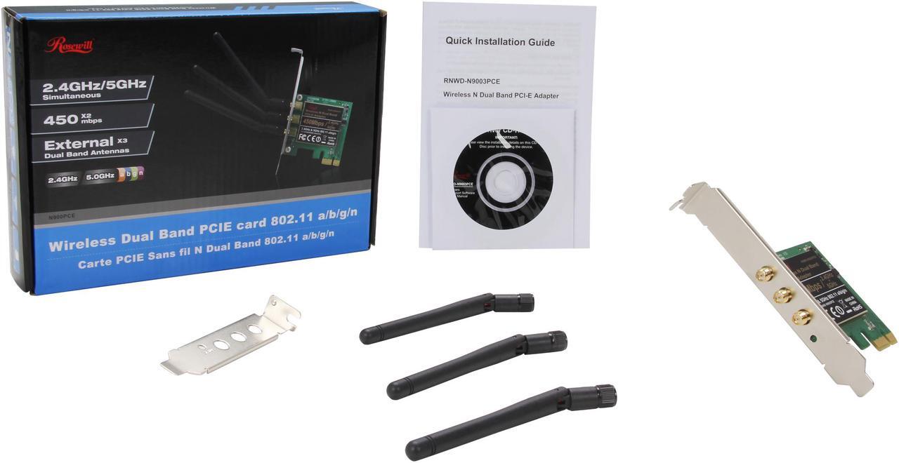 Alt view image 6 of 5 - Rosewill RNWD-N9003PCE - Dual Band Wireless N900 Adapter - IEEE 802.11a/11b/11g/11n, Up to 450 Mbps (5.0 GHz) + 450 Mbps (2.4 GHz) Data Rates, PCI E Interface, 3 External Detachable Antenna
