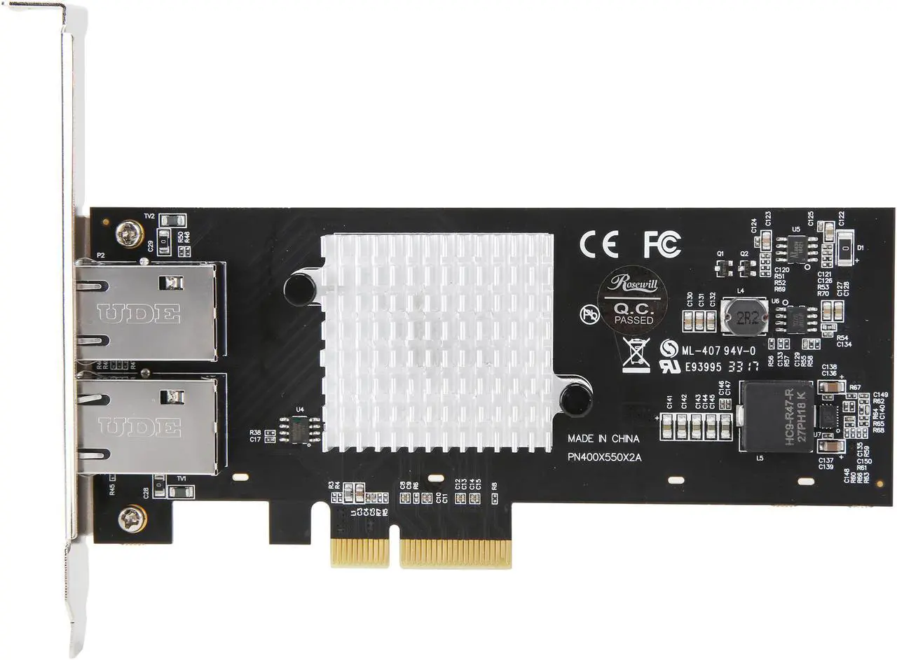 Alt view image 2 of 6 - Rosewill 10G PCI Express Dual Port 10 Gigabit Ethernet Network Adapter, Intel X550-AT2 Chipset, 10GBASE-T 5-Speed Network Interface Card, 2 x RJ45 Ports, Low-Profile Bracket - RC-NIC416Dual