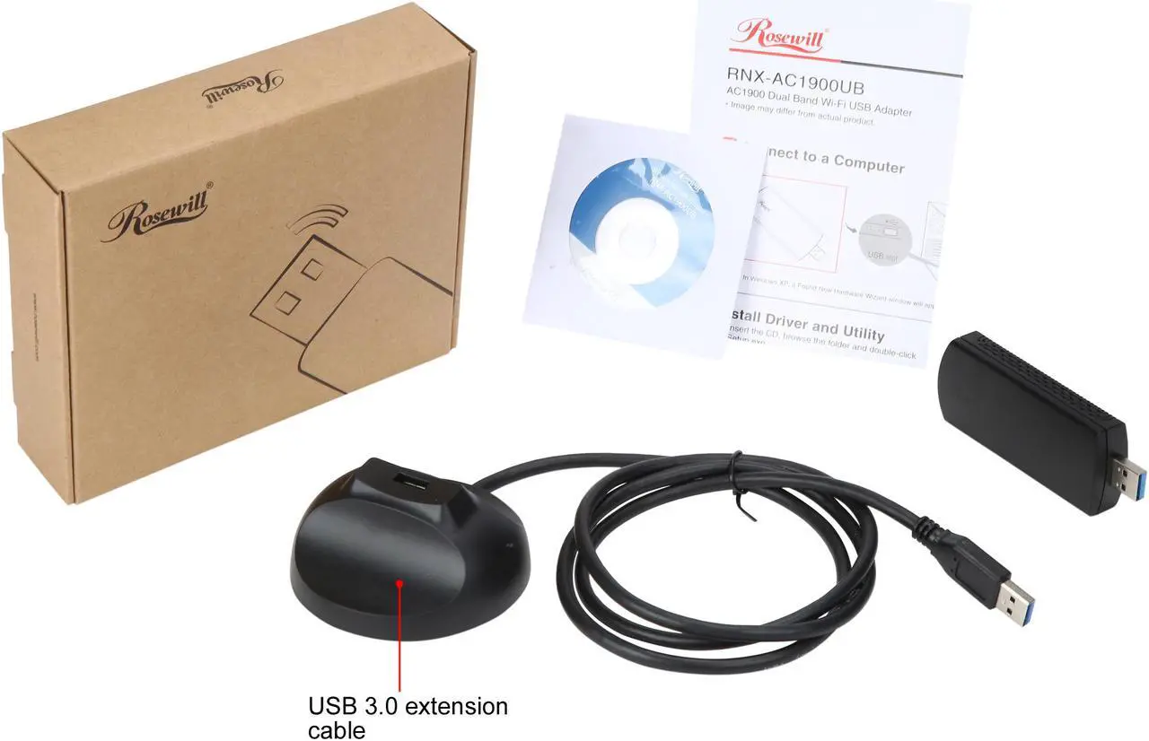 Alt view image 9 of 8 - Rosewill RNX-AC1900UB, AC1900 Dual Band, Wireless Wi-Fi USB 3.0 Adapter, IEEE 802.11ac, 5 GHz and 2.4 GHz (1300 Mbps / 600 Mbps), Advanced Heat Sink Design, 3 ft Extension Cable, Win 10 Compatible