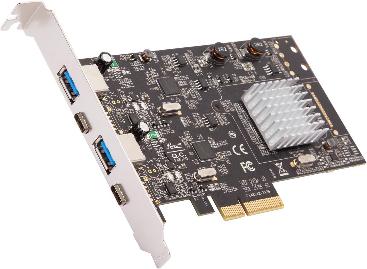 Rosewill RC-20002 4 Ports PCI Express Expansion Card/Adapter 10Gbps PCI Express 2.0 x4 (5.0 GT/s) 2 x USB 3.2 Gen 2 Type-C Female ports, 2 x USB 3.2 Gen 2 Type-A Female ports