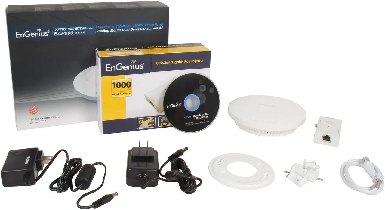 Alt view image 3 of 3 - EnGenius N-EAP600 Kit N600 Extra Long-Range Dual-Band Gigabit Wireless Access Point with Gigabit PoE Injector