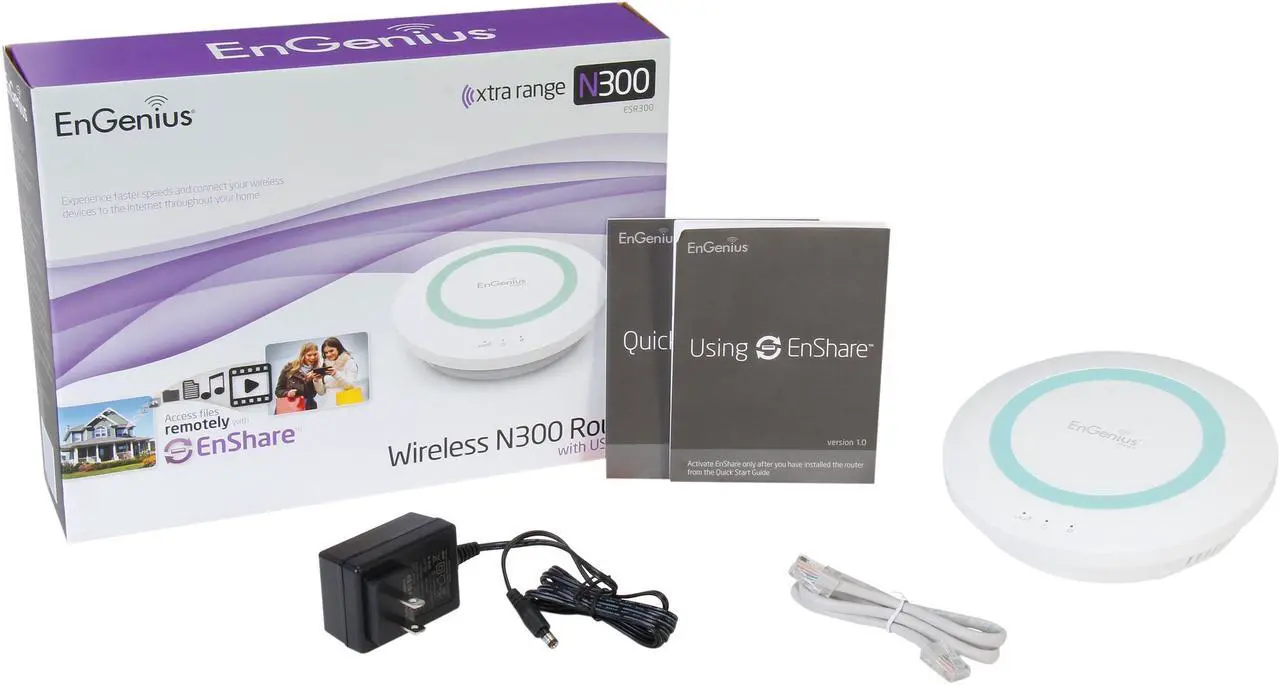 Alt view image 5 of 4 - EnGenius ESR300 N300 2-Way Interactive Intelligent Router with Four Fast Ethernet Ports, USB and EnShare
