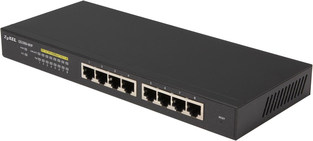 Zyxel 8-Port Gigabit Switch, 70W PoE+, Easy Smart Managed, Fanless, (GS1900-8HP)