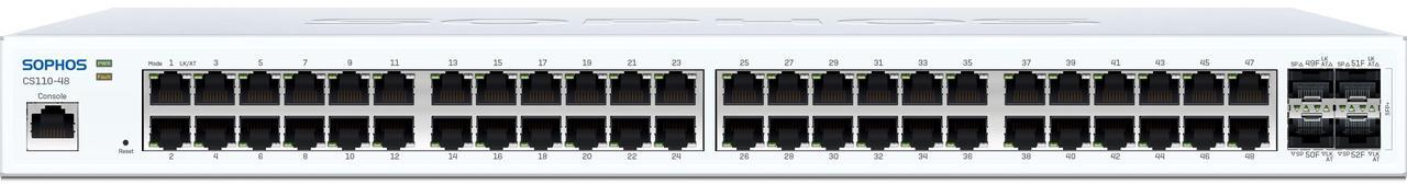 Main image of Sophos CS110-48P Ethernet Switch 48 Ports - Manageable - Gigabit Ethernet, 10 Gigabit Ethernet - 10/100/1000Base-T, 10GBase-X - 2 Layer Supported - Modular - 410 W PoE Budget - with 3-year Support