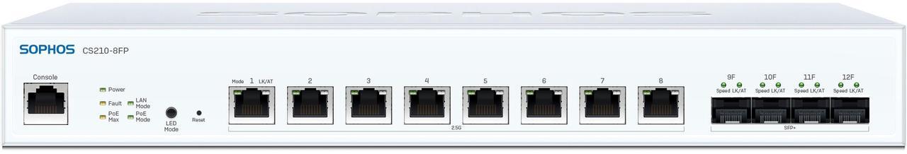 Main image of Sophos CS210-8FP Ethernet Switch 8 Ports - Manageable - 2.5 Gigabit Ethernet, 10 Gigabit Ethernet - 2.5GBase-T, 10GBase-X - 2 Layer Supported - Modular - 240 W PoE Budget - Twisted Pair, Optical Fiber