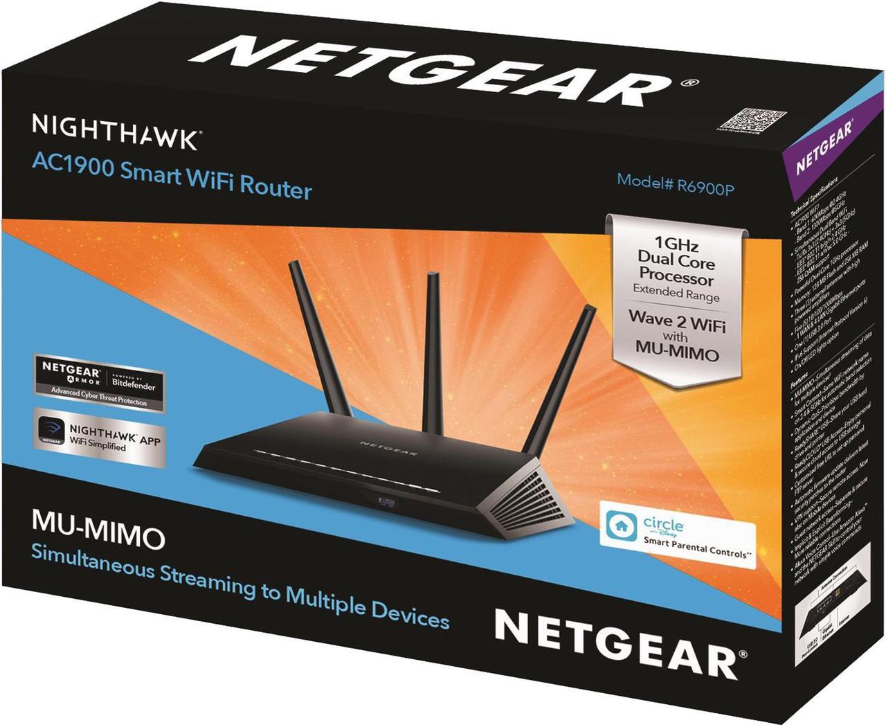 Alt view image 5 of 5 - NETGEAR AC1900 Nighthawk Smart WiFi Router (R6900P)