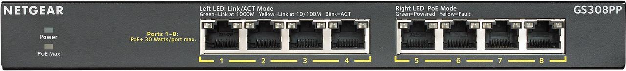 NETGEAR 8-Port Gigabit Ethernet SOHO PoE+ Unmanaged Switch (83W) | GS308PP