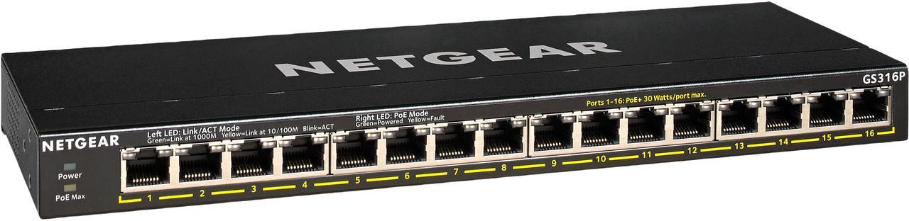 NETGEAR 16-Port Gigabit Ethernet Unmanaged PoE+ Switch with FlexPoE (115W) | GS316P