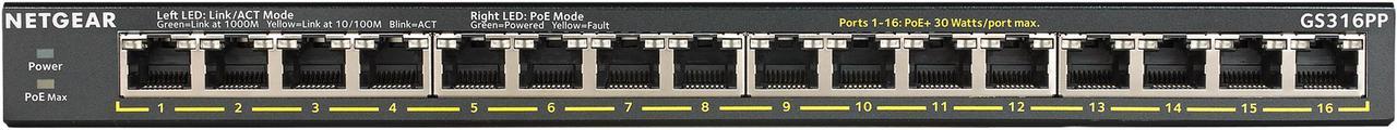 NETGEAR 16-Port Gigabit Ethernet Unmanaged PoE+ Switch with FlexPoE (183W) | GS316PP