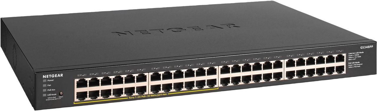 NETGEAR 48-Port Gigabit Ethernet Unmanaged PoE+ Switch (380W) | GS348PP