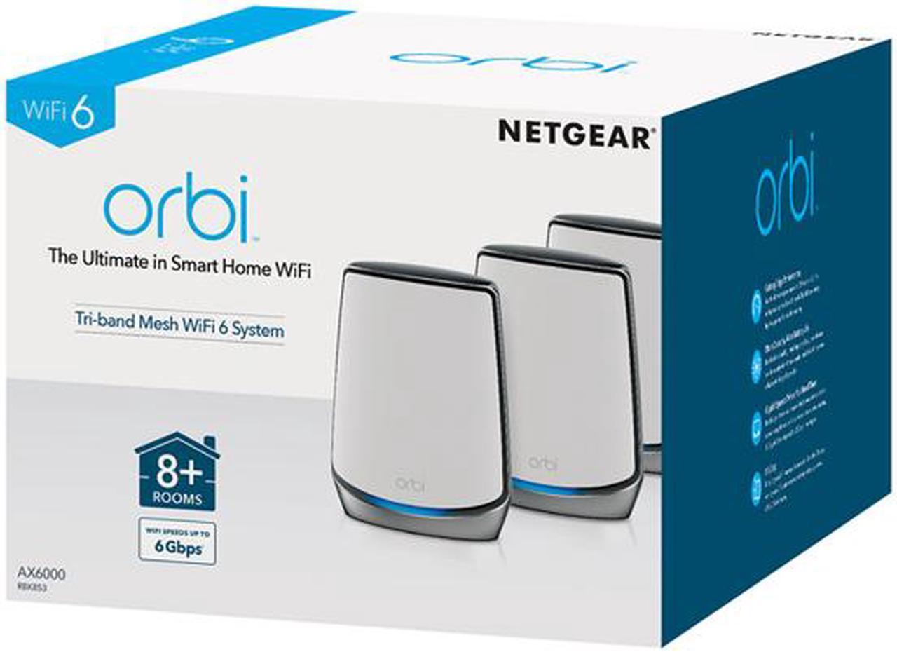 Alt view image 4 of 4 - NETGEAR Orbi Whole Home Tri-Band Mesh WiFi 6 System (RBK853) - Router with 2 Satellite Extenders | Coverage Up to 7,500 Sq. ft. and 60+ Devices | Tri-Band AX6000 WiFi (Up to 6Gbps)