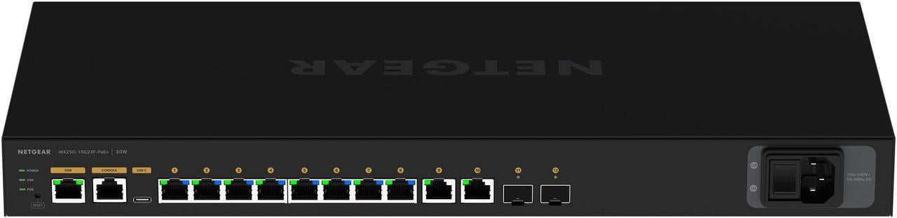 NETGEAR 8x1G PoE+ 240W 2x1G and 2xSFP+ Managed Switch | AV Line M4250-10G2XF-PoE, GSM4212PX