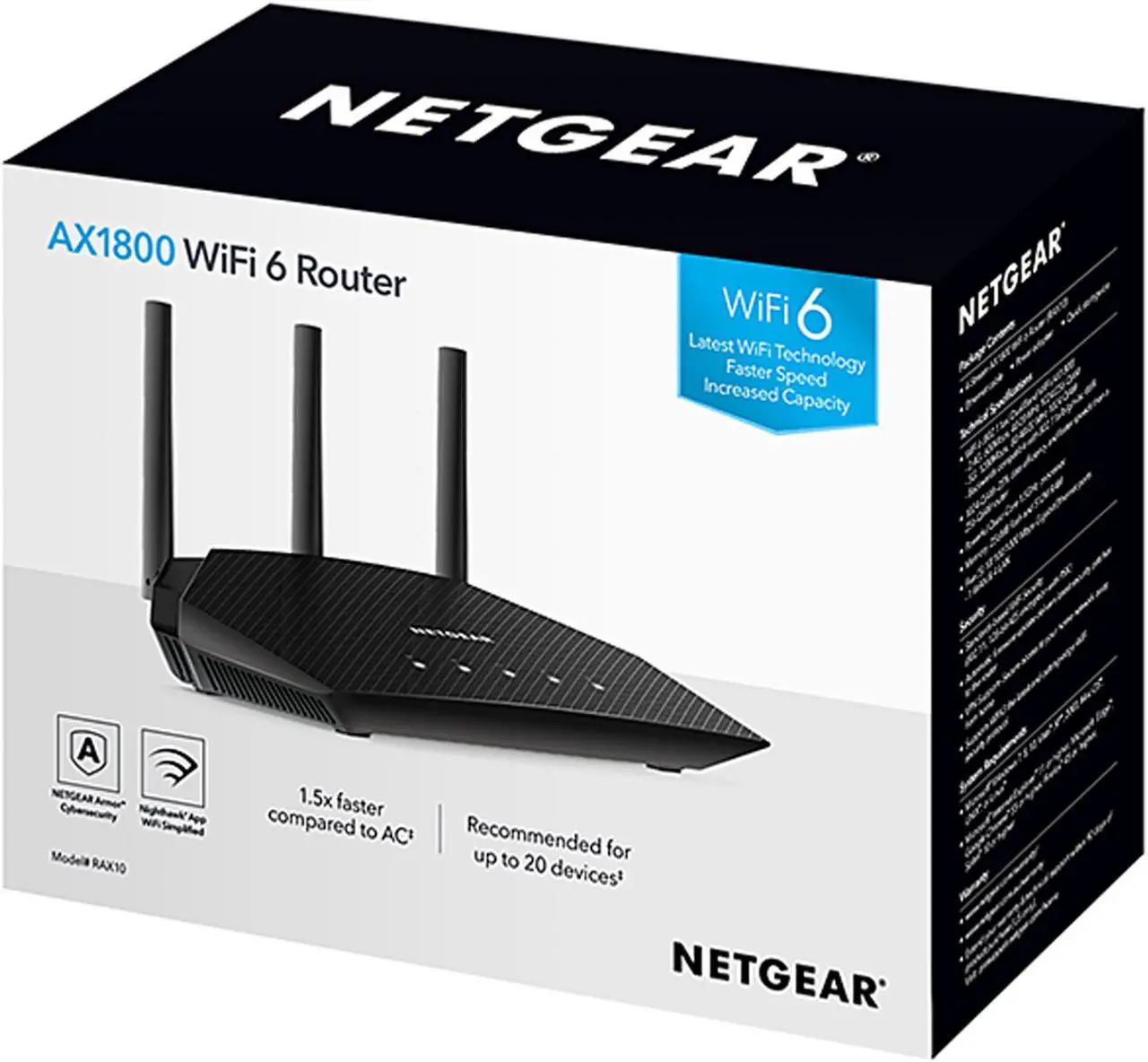 Alt view image 6 of 6 - NETGEAR 4-Stream WiFi 6 Router (RAX10)