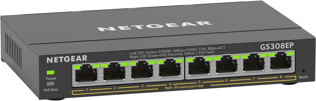 NETGEAR 8-Port PoE+ Gigabit Ethernet Plus Switch (62W) | GS308EP